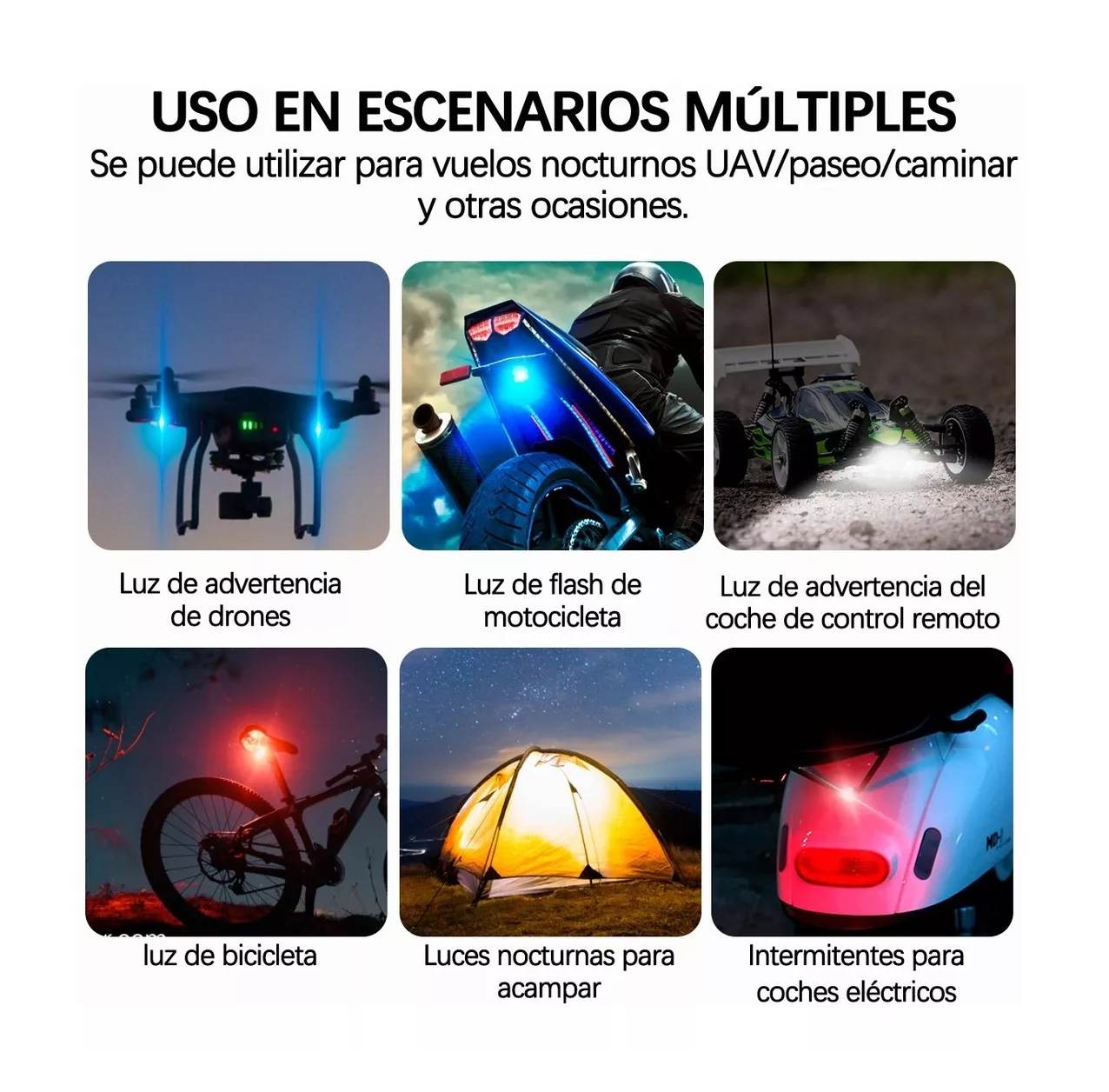 Foto 3 pulgar | Estrobo Luces LED Recargable para Auto Moto Bici Drones Negro