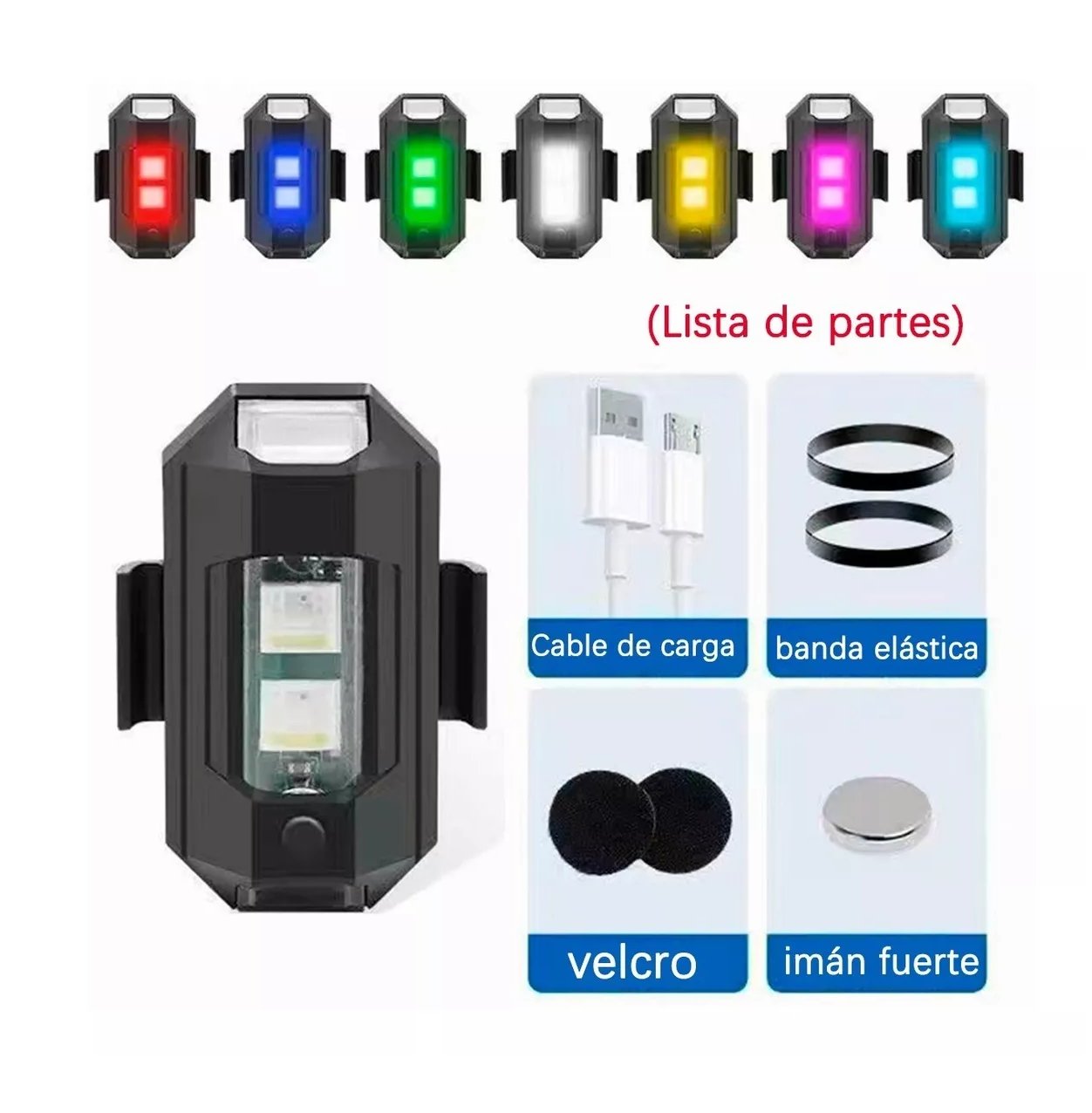 Foto 6 pulgar | Estrobo Luces LED Recargable para Auto Moto Bici Drones Negro