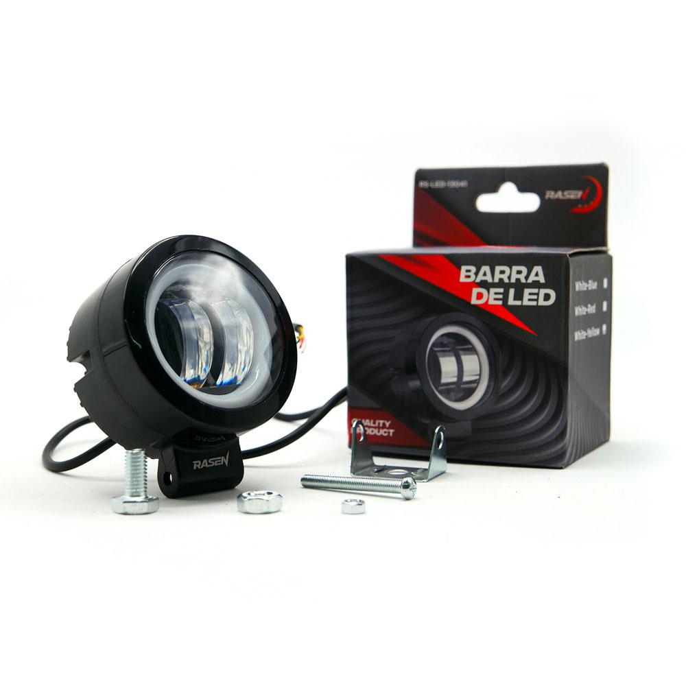 Faro 2 Led Redondo Con Lupa Luz Blanca Fija Y Estrobo Opcional Para Motocicleta