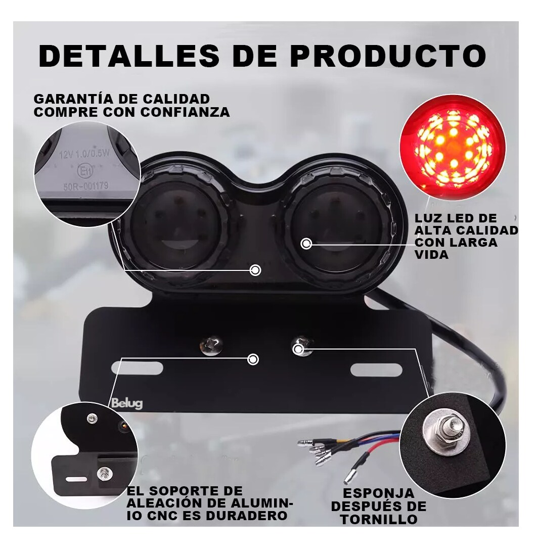 Foto 6 pulgar | Stop Porta Placa Direccionales Belug Led Para Moto Café Racer Bobber 12v