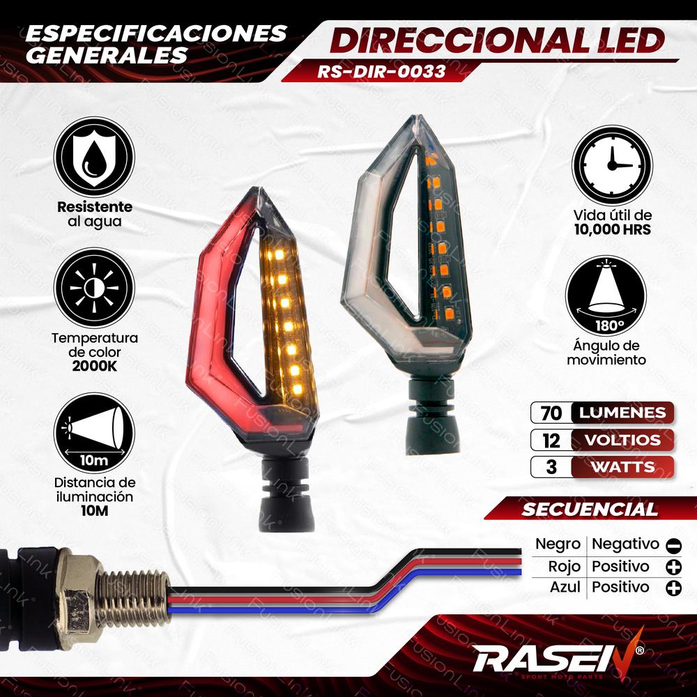 Foto 2 pulgar | Direccional Led Secuencial Rasen RS-DIR-0033 Rojo Tipo Aleta Universal para Motocicleta