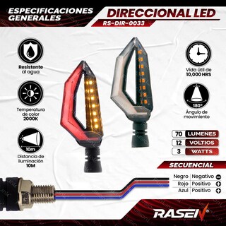 Foto 1 | Direccional Led Secuencial Rasen RS-DIR-0033 Rojo Tipo Aleta Universal para Motocicleta