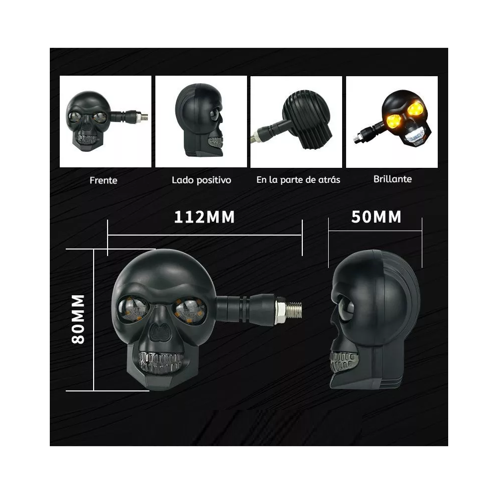 Foto 2 | Direccionales Led Para Moto Intermitente De Calavera 12v 3d Negro