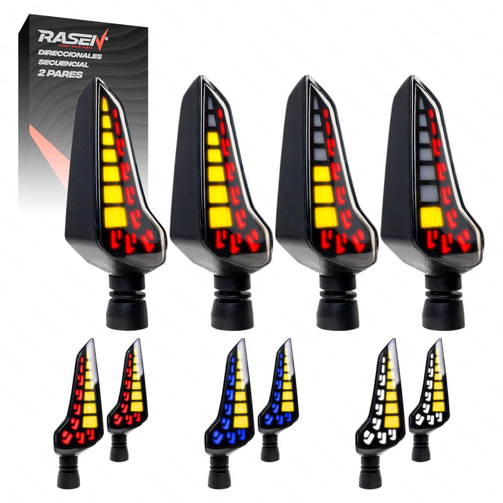 Par De Direccionales Led Secuencial Tipo Boomerang Para Moto Rasen