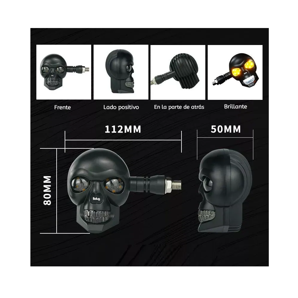 Foto 3 pulgar | Direccionales Led para Moto de Calavera Belug Negro 12v 3D