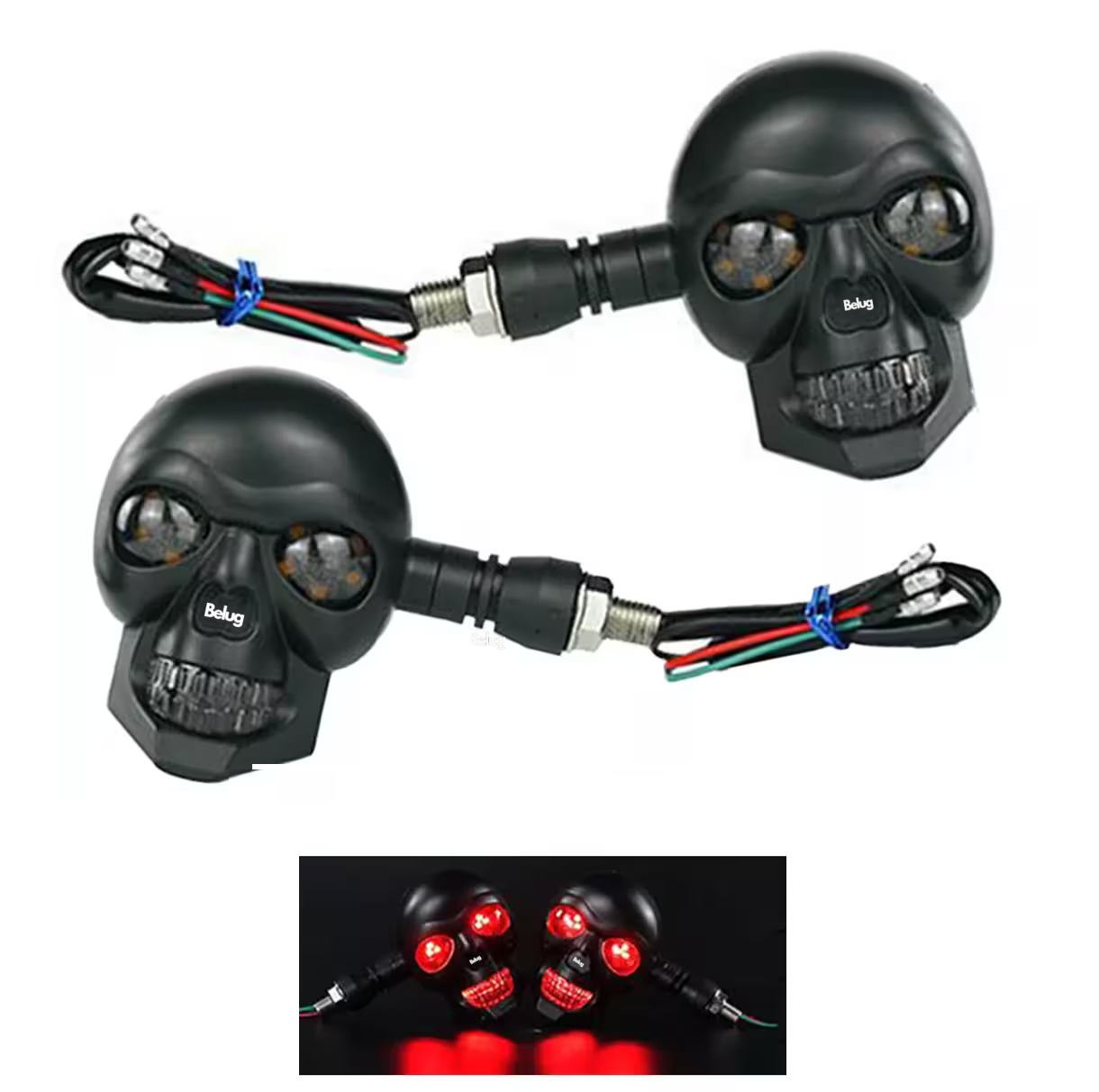 Foto 4 pulgar | Direccionales Led para Moto de Calavera Belug Negro 12v 3D