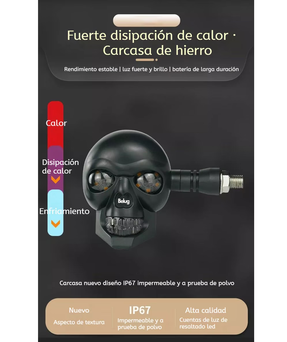 Foto 5 pulgar | Direccionales Led para Moto de Calavera Belug Negro 12v 3D