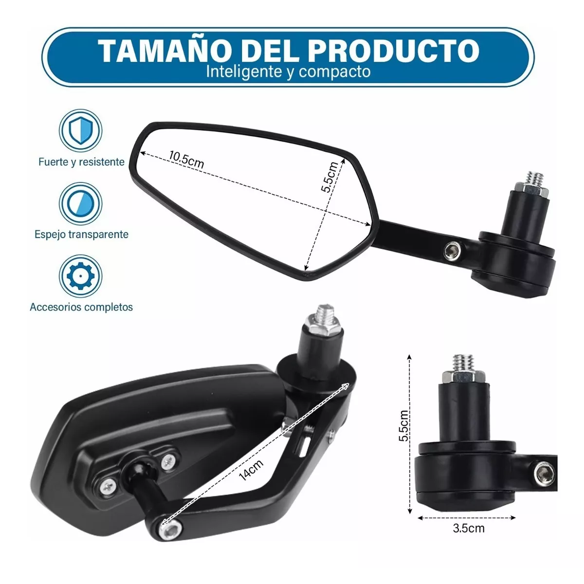 Foto 4 pulgar | Espejos Moto Deportivos Anti-reflejante Eo Safe Imports Eo-10644 Negro