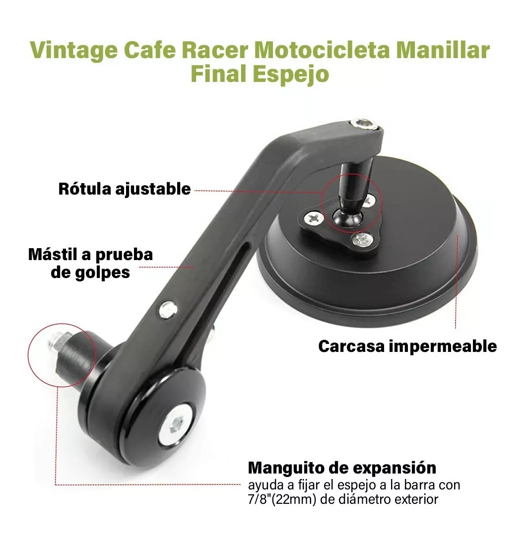 Foto 5 pulgar | Espejos Retrovisores Belug Negros Manillar 7/8 para Motocicleta Street Racer Bicicleta