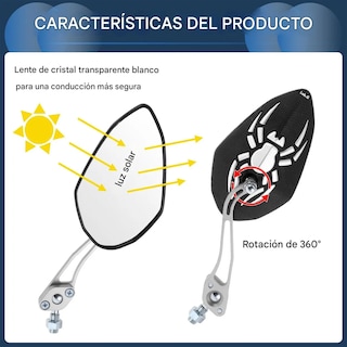 Foto 3 | Espejo Laterales Lab.g Retrovisor Universal Para Motocicleta 1 Par Negro Araña Con Blanco