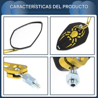 Foto 5 | Espejo Laterales Lab.g Retrovisor Universal Para Motocicleta 1 Par Negro Araña Dorado