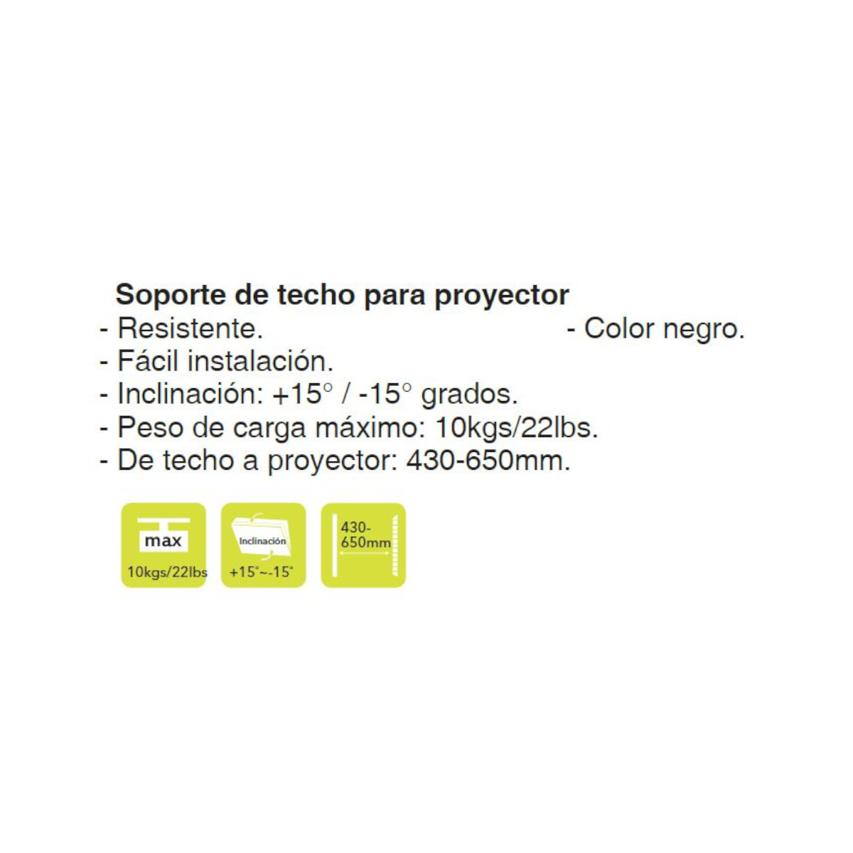 Foto 4 pulgar | Soporte De Techo para Proyector Taika Tk-wcp1 Negro Soporta Máx 10kg, Inclinación +15° / -15° Grados