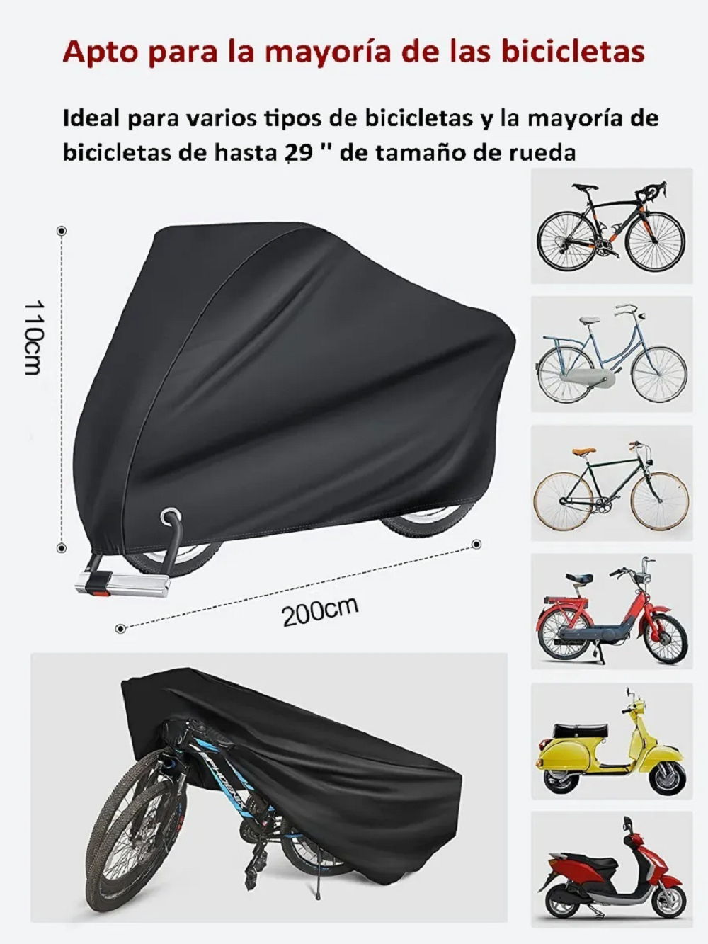 Foto 2 | Cubierta Impermeable para Bicicletas Exterior 110 X 200 cm Malubero color Negro