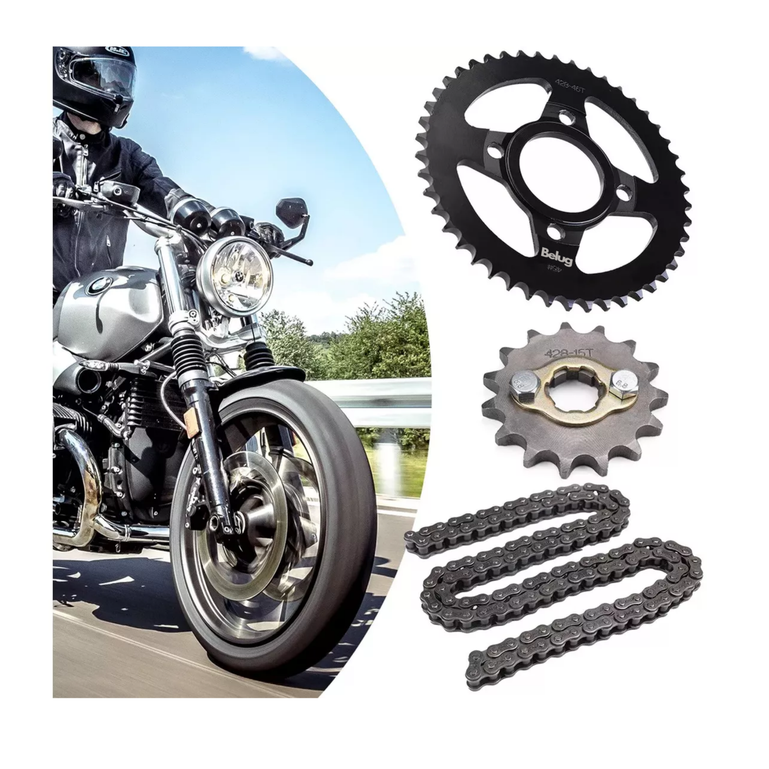 Foto 4 pulgar | Kit De Arrastre Cadena Reforzada Italika Dm200 Belug Negro