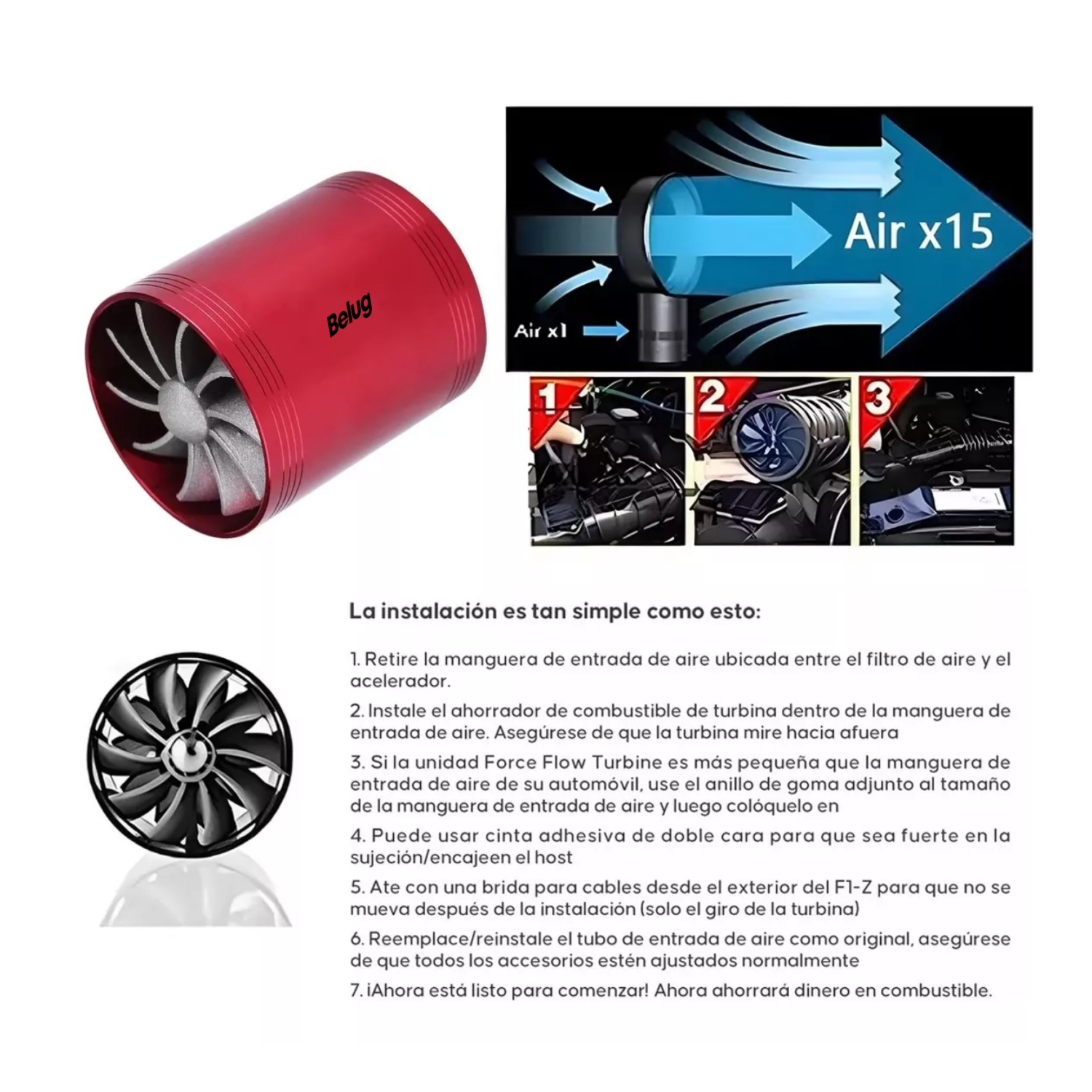 Foto 6 pulgar | Filtro De Alto Flujo Universal Y Tornado Turbina Para Auto Belug Rojo