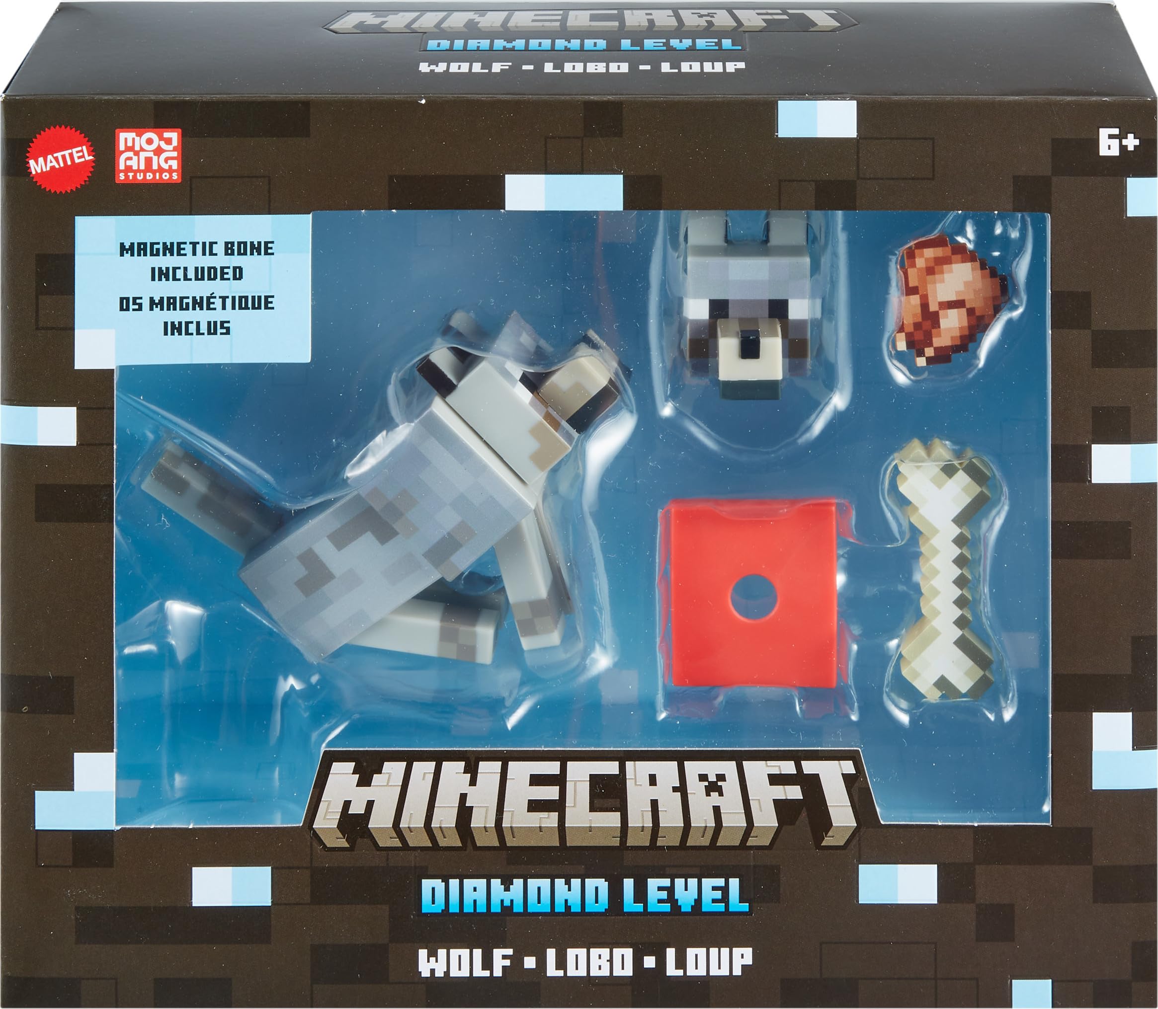 Foto 7 pulgar | Figura de Acción Mattel Minecraft Diamond Level Wolf - Venta Internacional