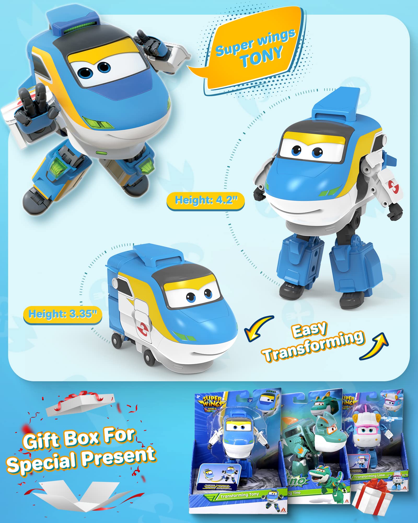 Foto 4 pulgar | Toy Super Wings Tony Transformer Train De 12,7 Cm Para Niños - Venta Internacional.