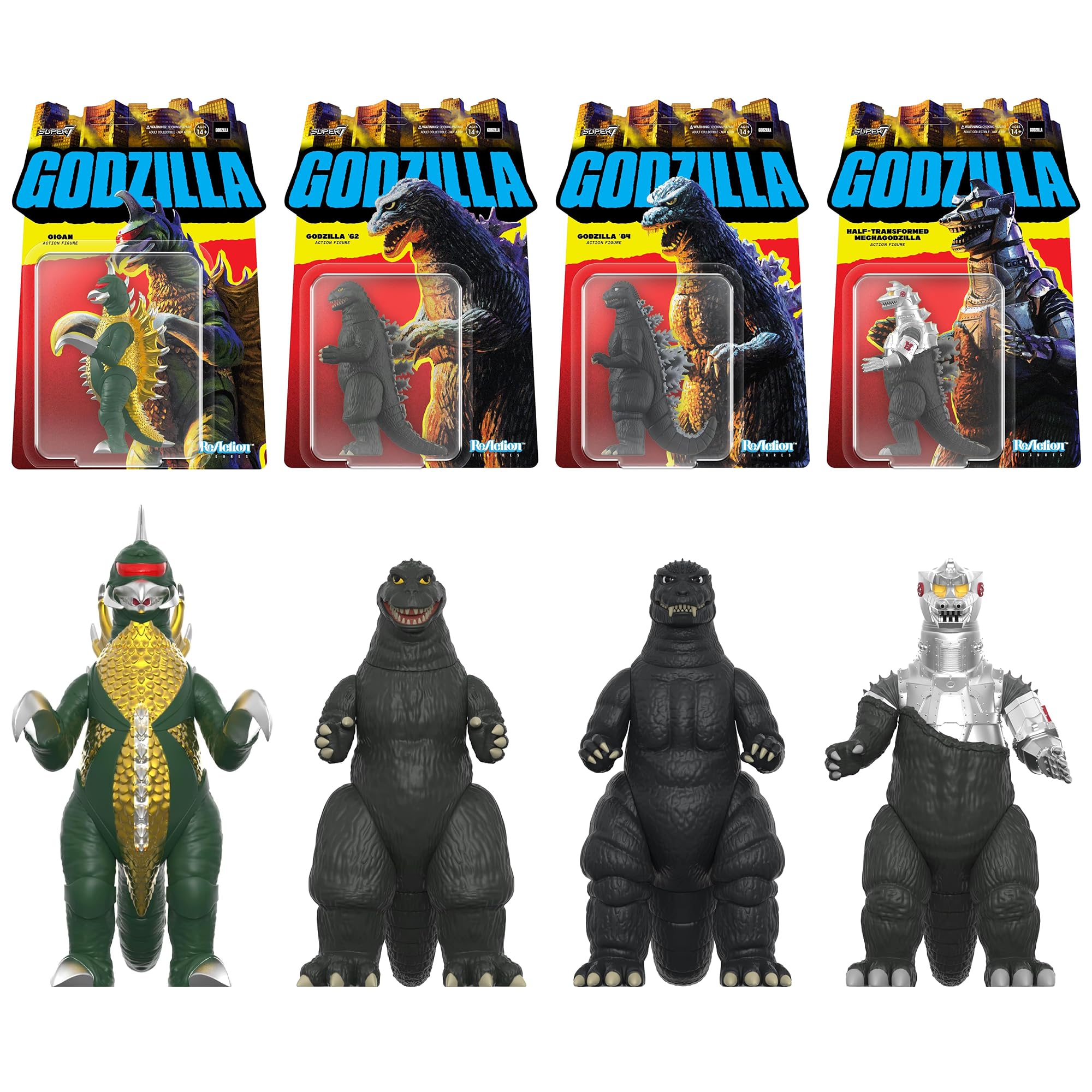 Foto 2 pulgar | Figura De Acción Super7 Toho Godzilla Gigan, Godzilla '62, Godzilla '84, Mechagodzilla 3.75 - Venta Internacional.