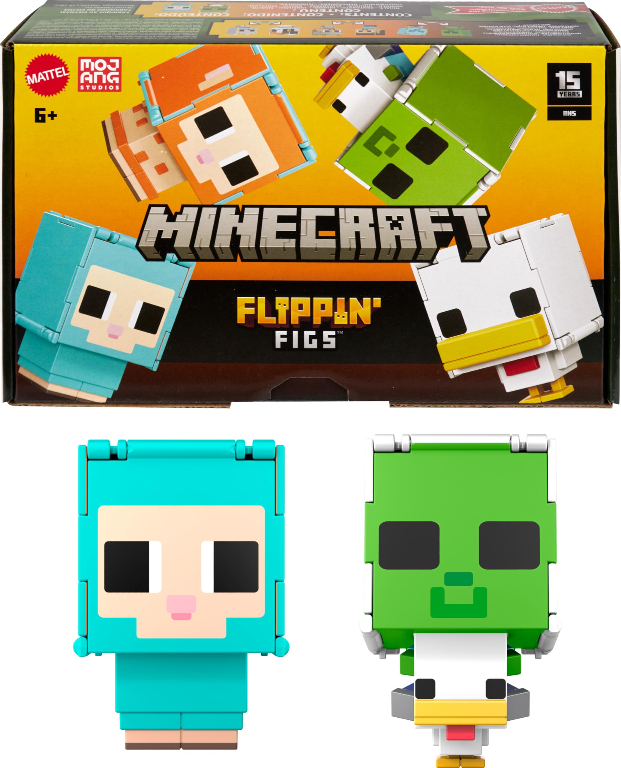 Foto 2 pulgar | Figure Mattel Minecraft Flippin' Figs Sheep & Chicken, Paquete De 2 - Venta Internacional.