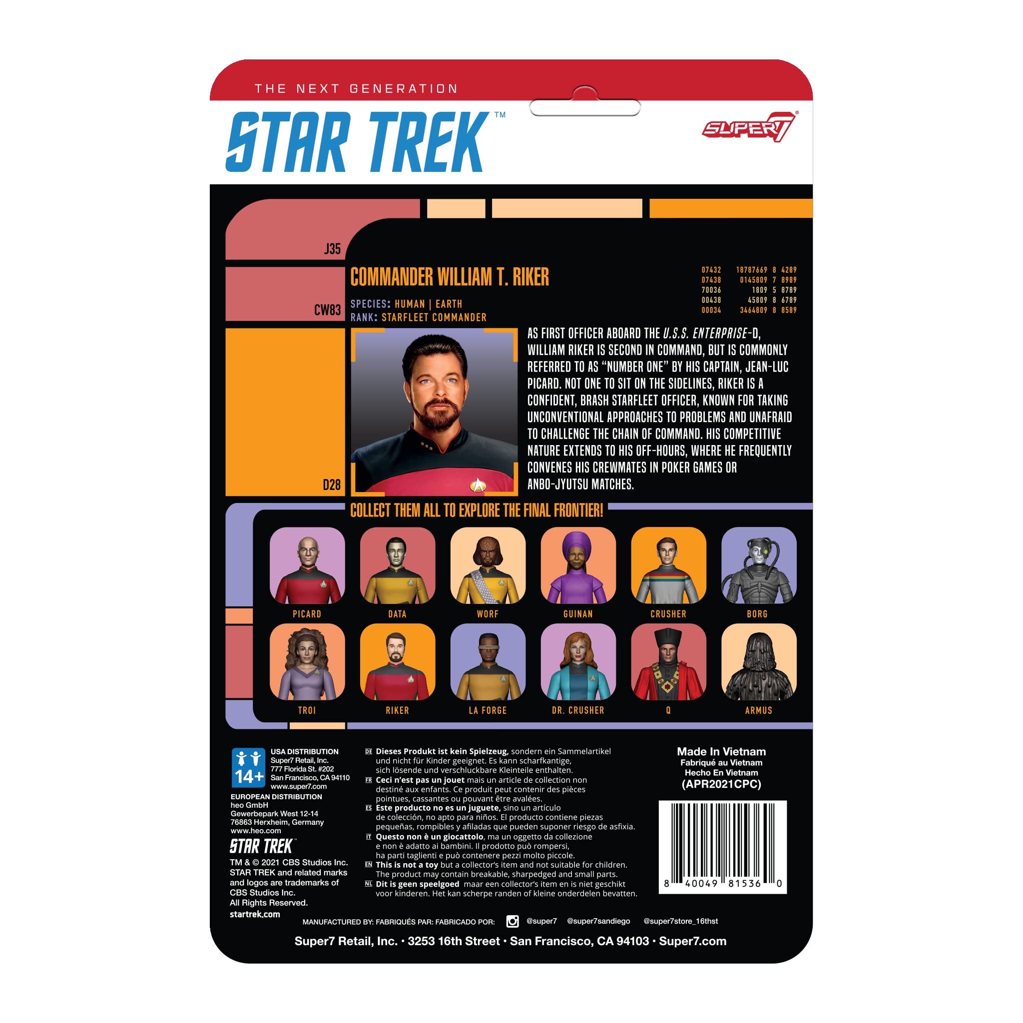 Foto 4 pulgar | Figura De Acción Super7 Star Trek Next Generation Riker W2 - Venta Internacional.