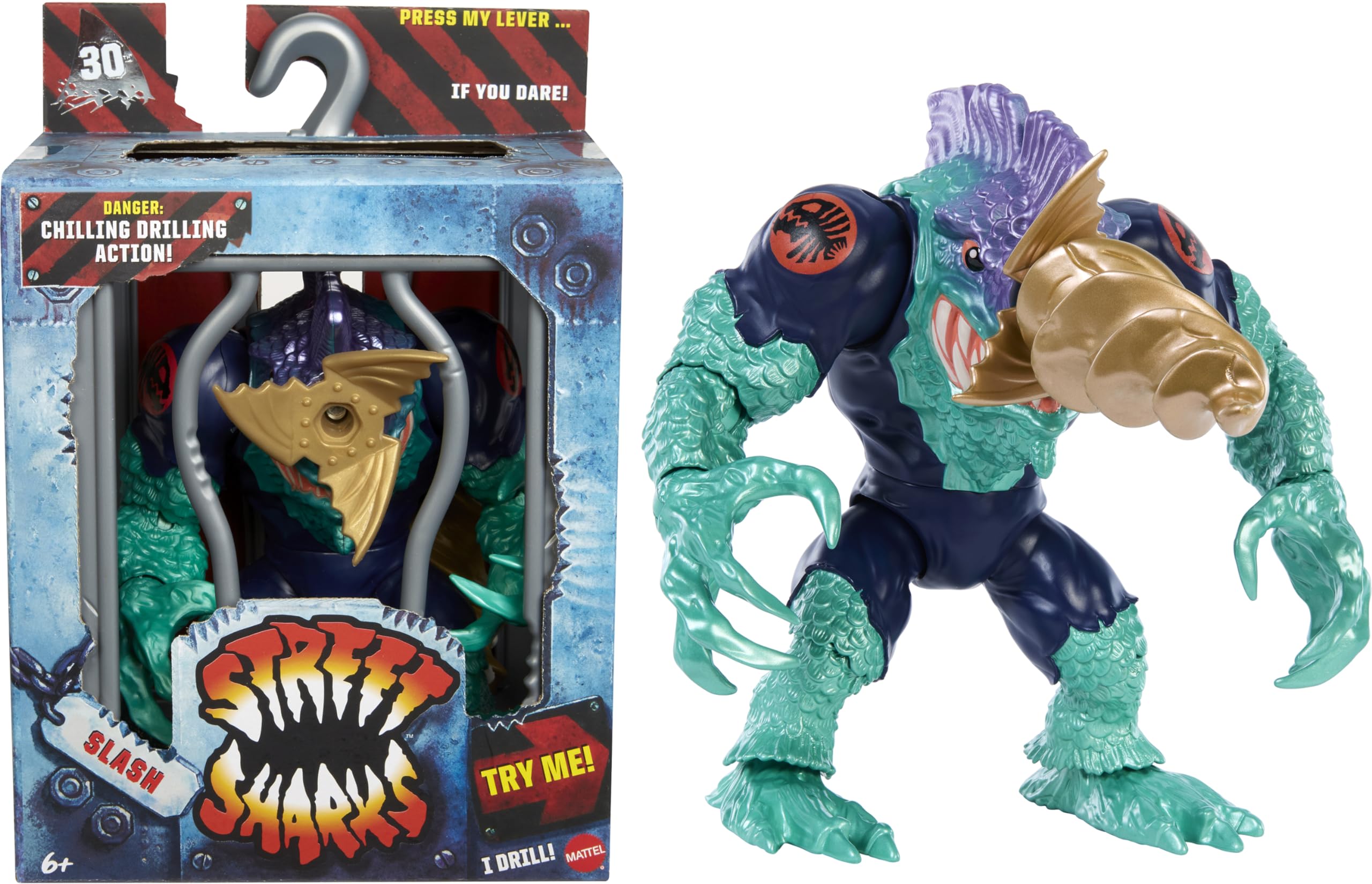 Foto 2 pulgar | Figura De Acción Mattel Street Sharks Slash De 15 Cm Con Bite & Drill - Venta Internacional.