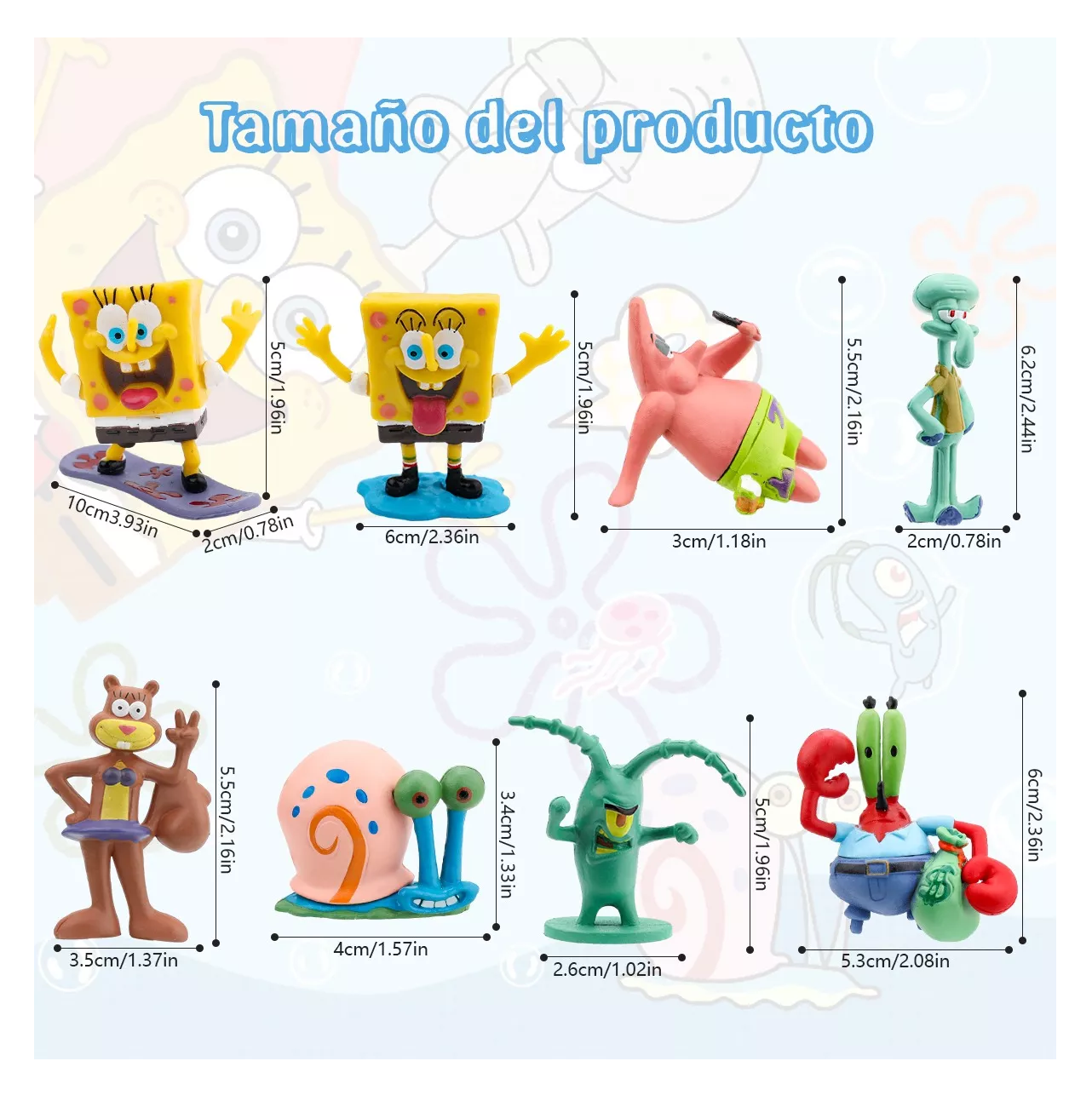 Foto 4 pulgar | Figuras De Juguete Para Niños Sponge Bob Colección 8 Piezas Colores