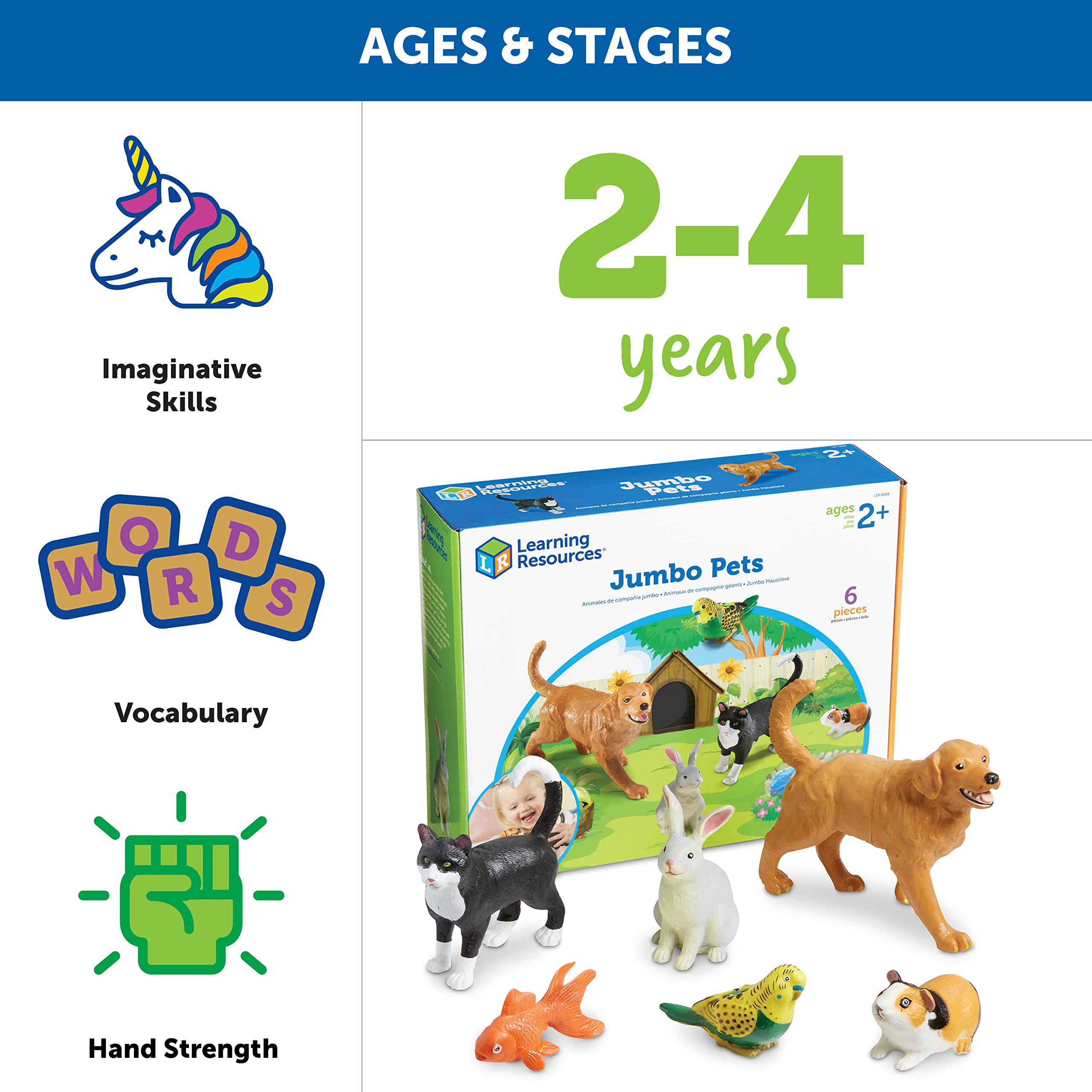 Foto 6 pulgar | Toy Learning Resources Jumbo Domestic Pets, 6 Animales De Más De 2 Años - Venta Internacional.