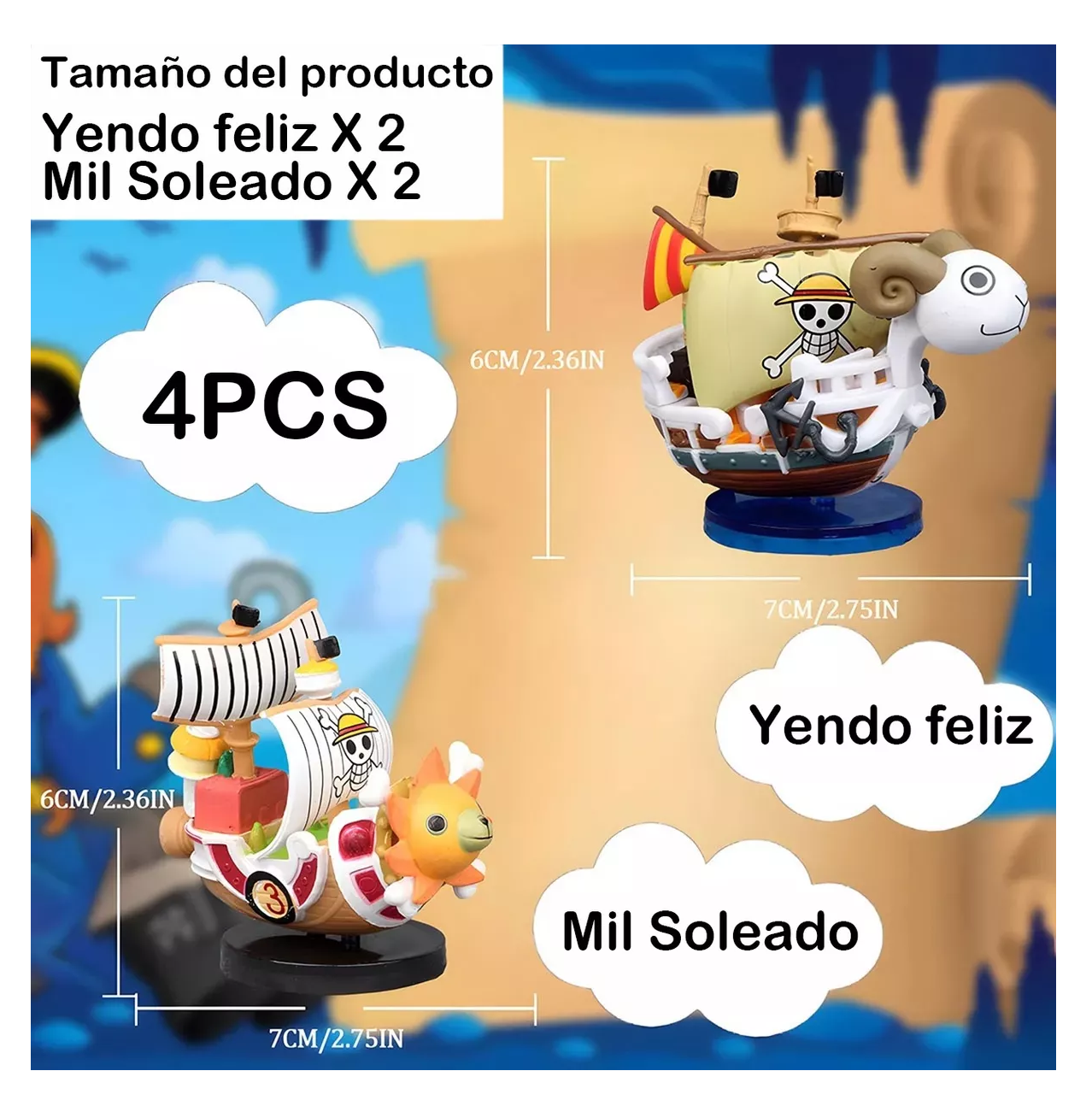 Foto 4 pulgar | Muñecos Y Figuras De Acción One Piece Mini Ship Thousand Sunny 4 Pzs, Multicolor