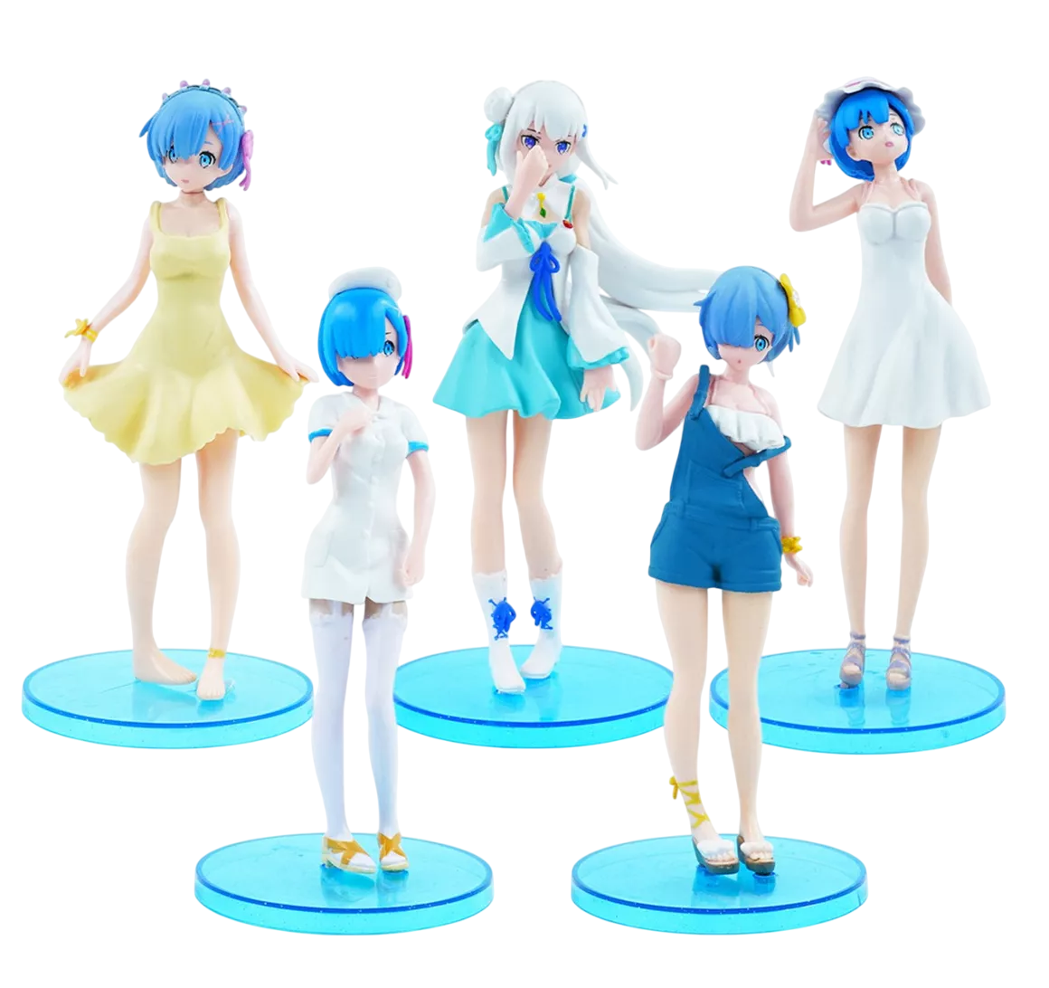 Figuras Re Zero Rem Emilia Anime Juguetes Coleccionables 6 Pzs Colores