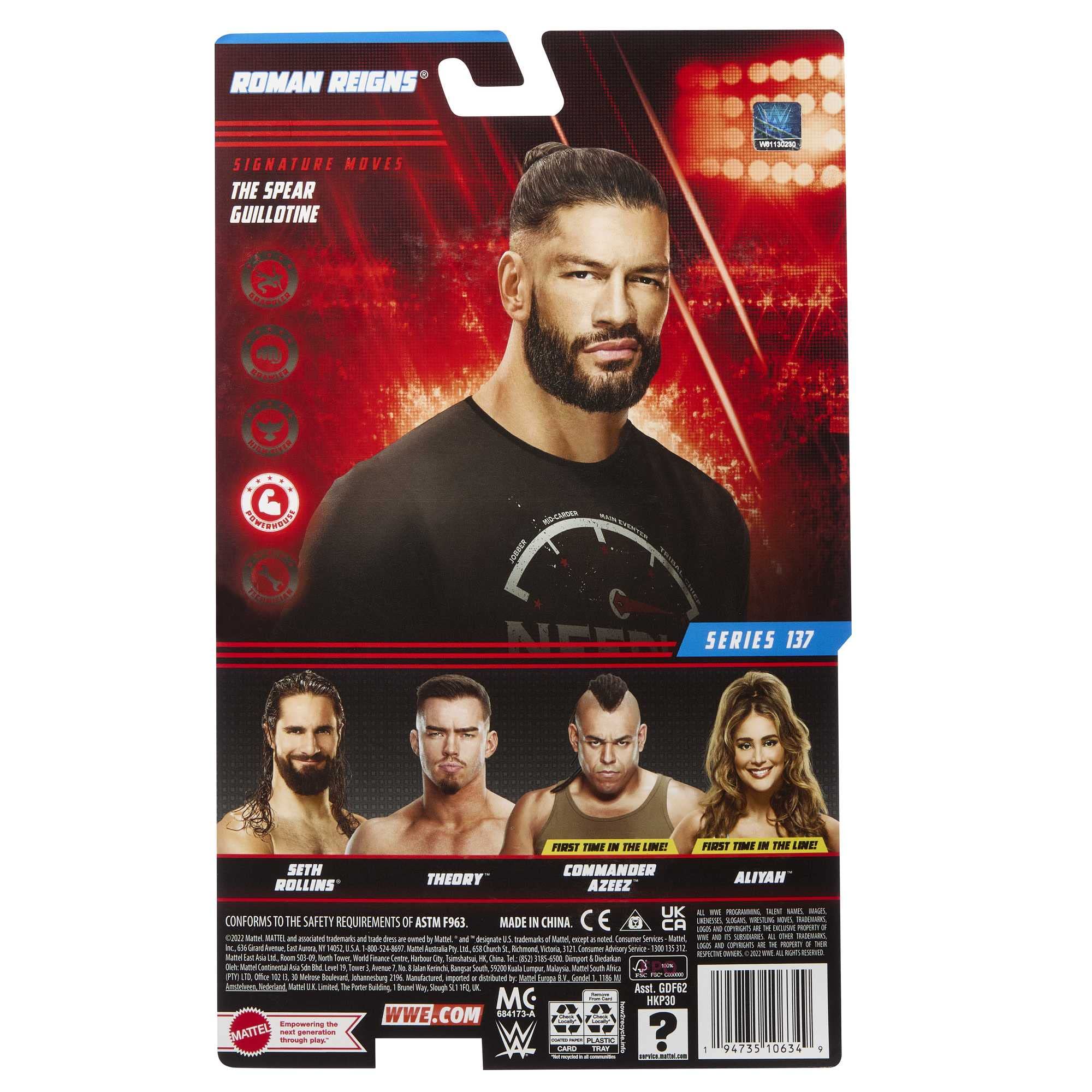 Foto 6 pulgar | Figura De Acción Mattel Wwe Roman Reigns Basic De 15 Cm Con 10 Puntos - Venta Internacional.
