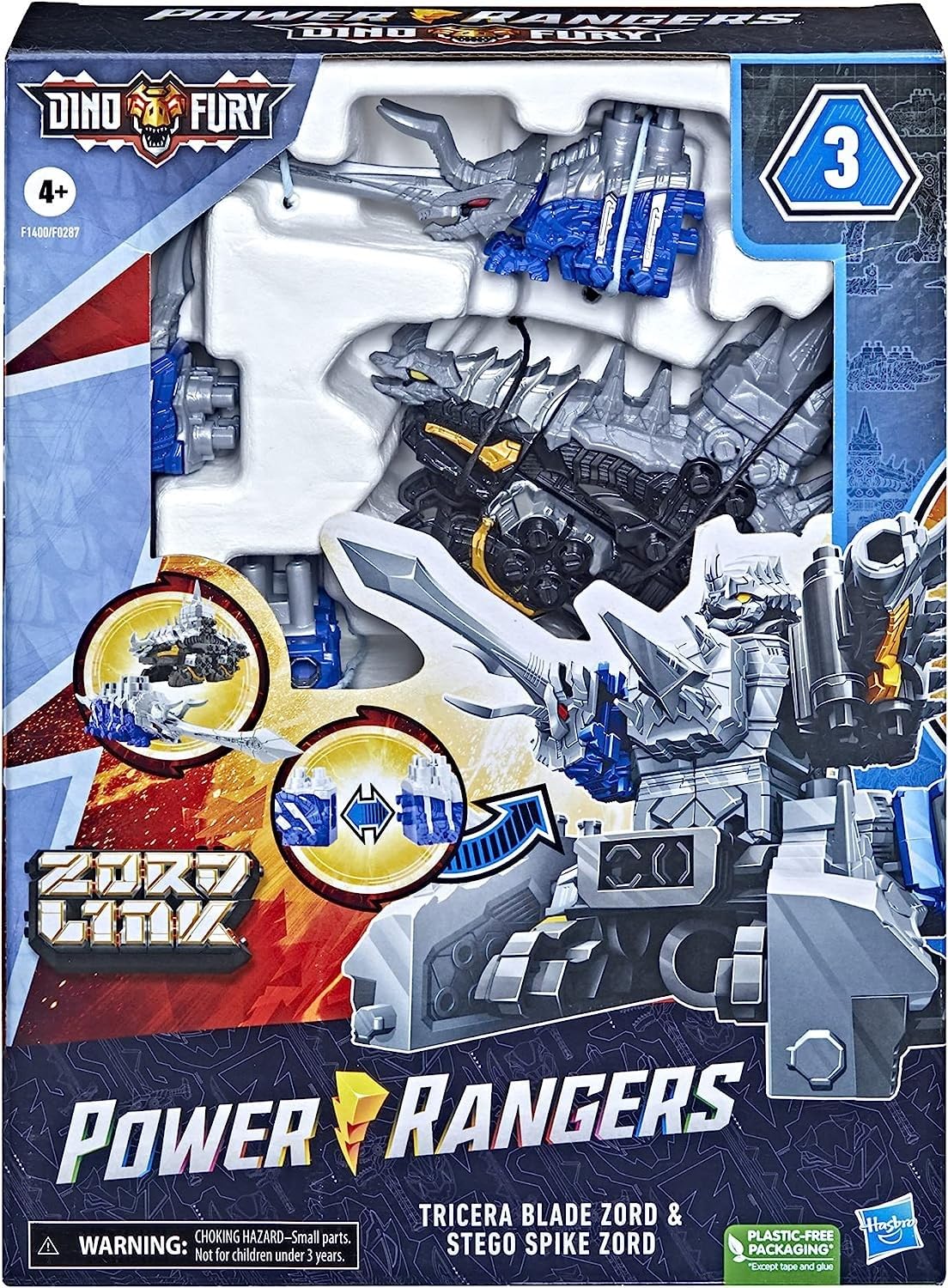 Toy Power Rangers Dino Fury Blue Tricera Blade Y Black Stego Spike Zord Para Niños Mayores De 4 Años - Venta Intern