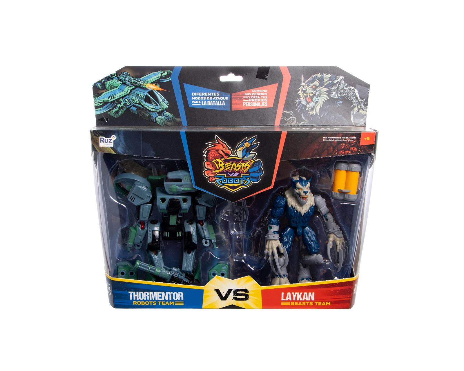 Muñecos Beast Vs Robots 2 Pack Batalla (1 Robot y 1 Beast) Wolf Beast