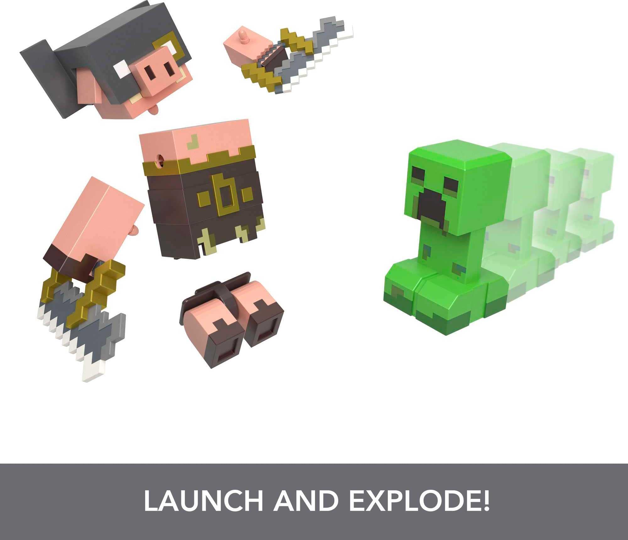 Foto 5 pulgar | Pack De 2 Figuras De Acción Mattel Minecraft Legends Creeper Vs Piglin - Venta Internacional.