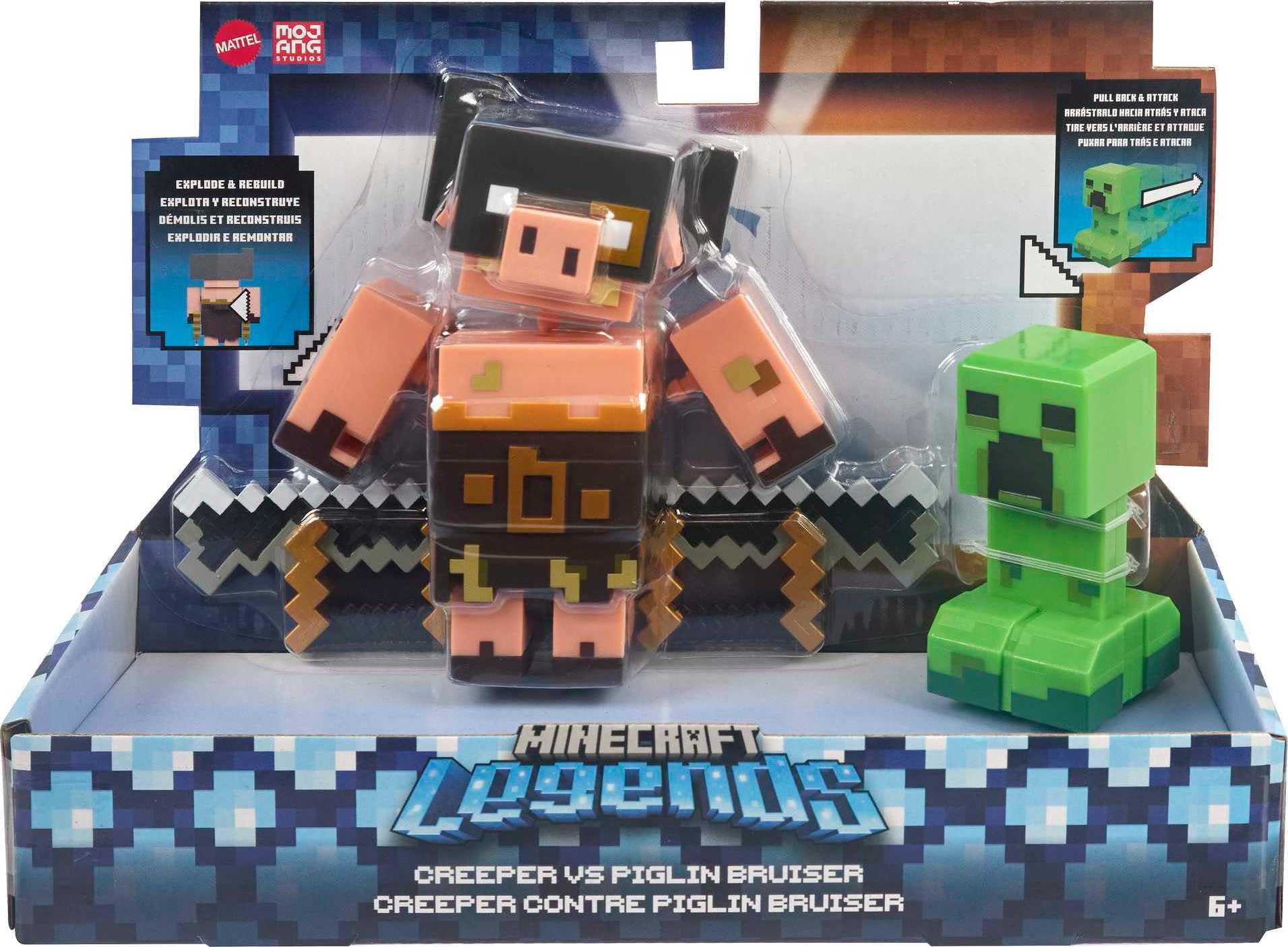 Foto 7 pulgar | Pack De 2 Figuras De Acción Mattel Minecraft Legends Creeper Vs Piglin - Venta Internacional.