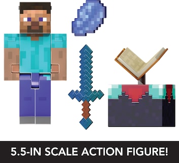 Foto 3 | Figura De Acción Mattel Minecraft Diamond Level Steve Con Acc - Venta Internacional.