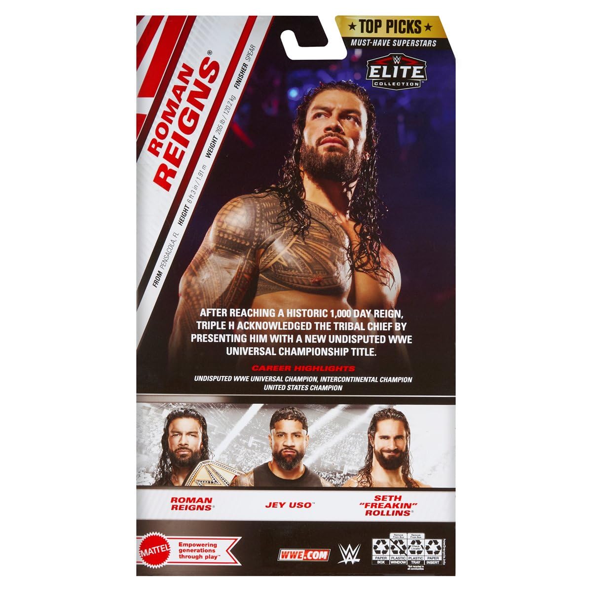 Foto 4 pulgar | Figura De Acción Mattel Wwe Top Picks Elite Roman Reigns 15 Cm - Venta Internacional.