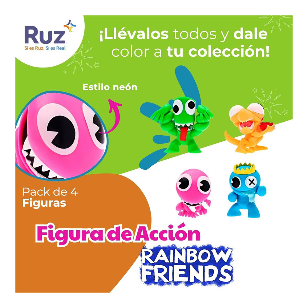 Foto 5 pulgar | Figuras De Colección Ruz Rainbow Friends (acabados Neon 4 Pack 6 Cm)