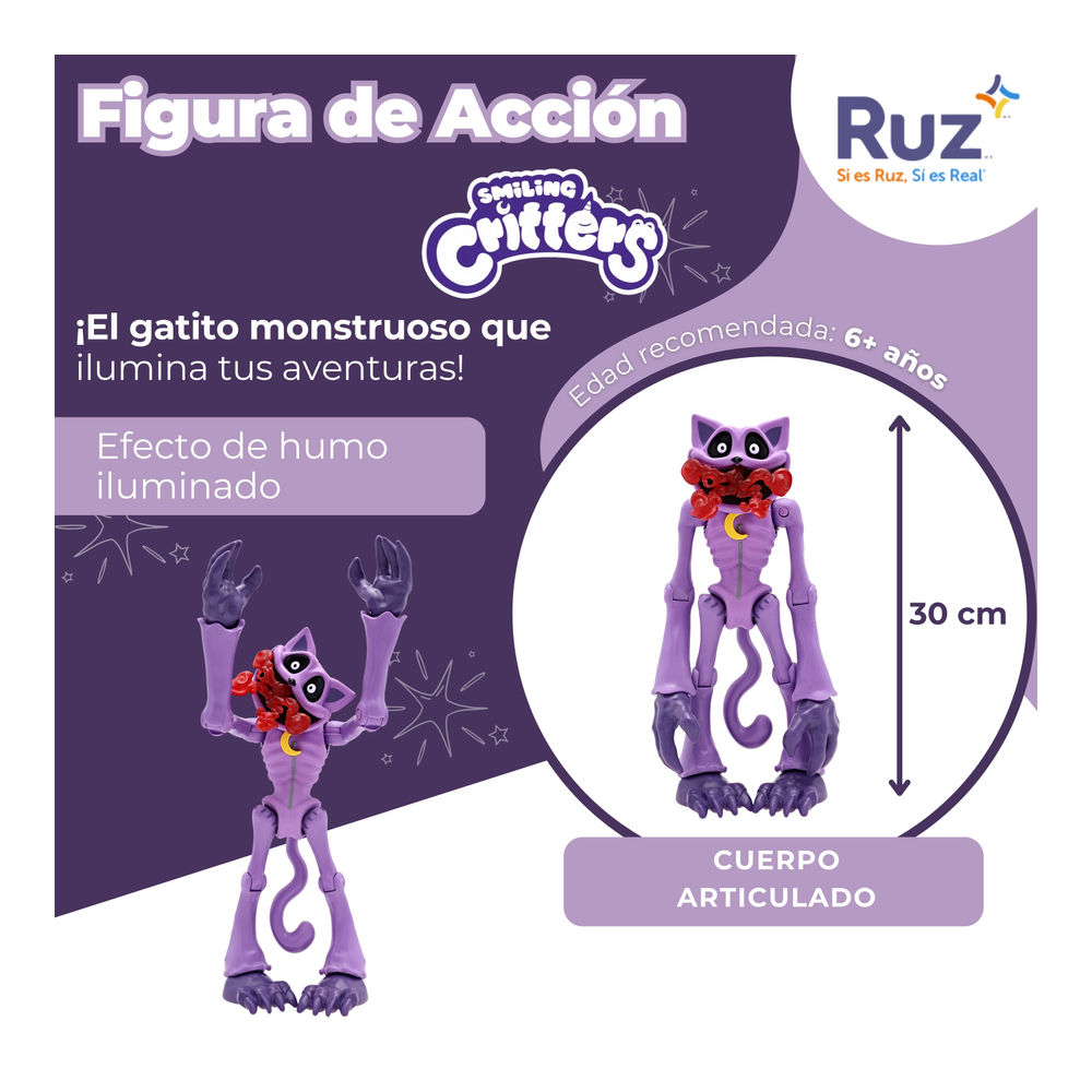 Foto 6 pulgar | Figura De Acción Ruz Poppy Playtime (monster Catnap 30 Cm Morado)
