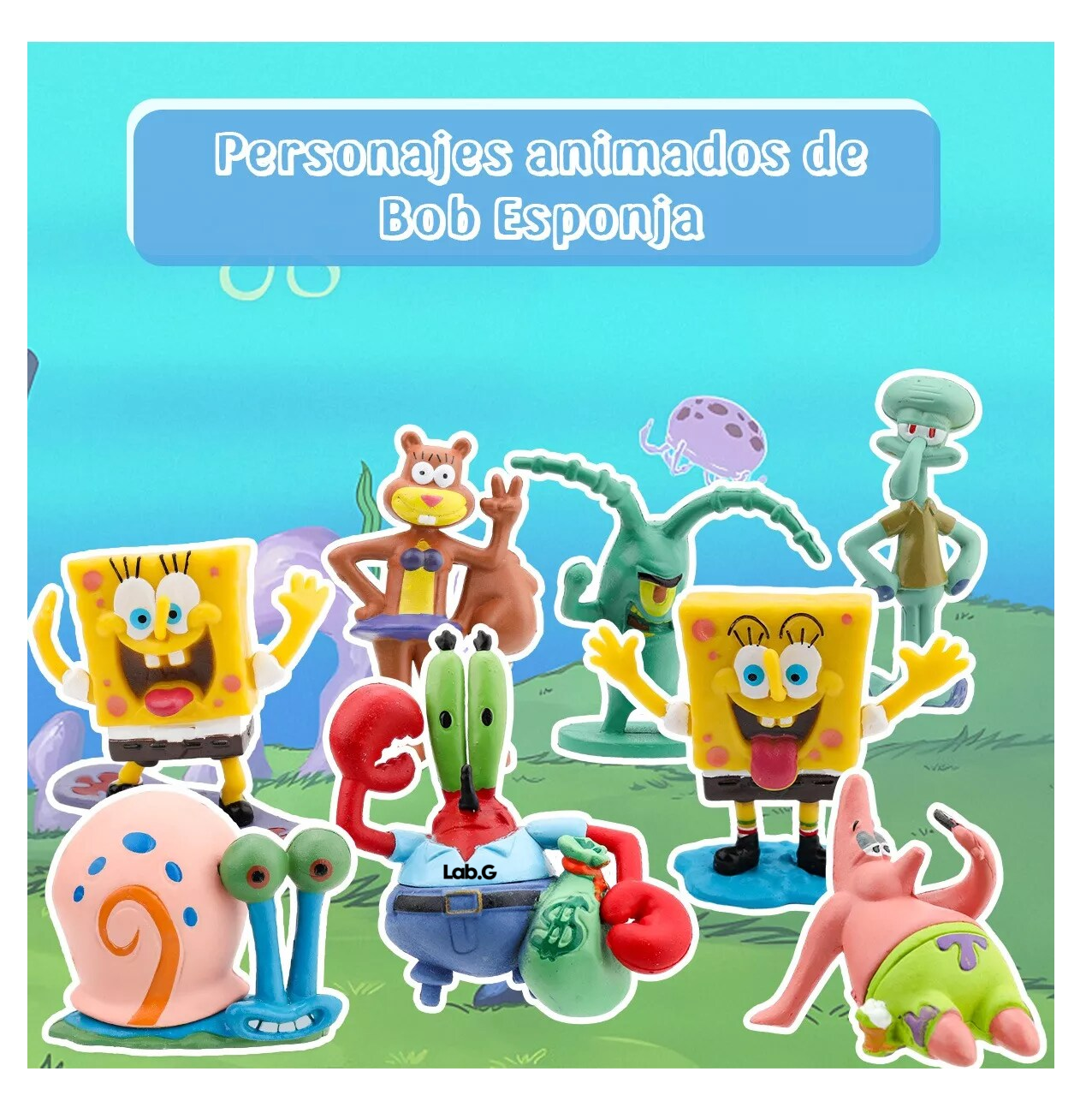 Foto 3 pulgar | Figuras De Juguete Para Niños Lab.g Sponge Bob Colección 8 Piezas Colores