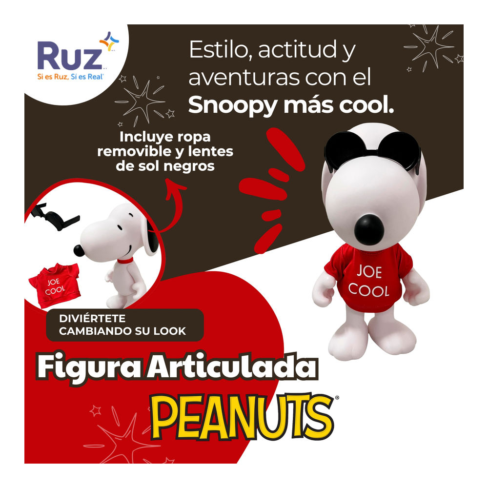 Foto 5 pulgar | Figura Articulada Ruz Peanuts (snoopy Joe Cool 25 Cm Blanco)