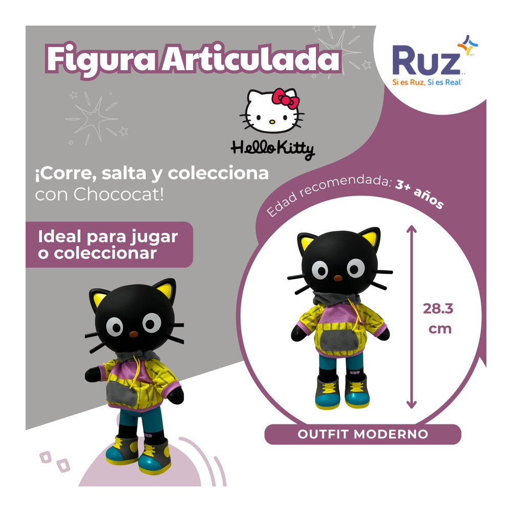 Foto 4 pulgar | Figura Articulada Ruz Hello Sanrio (chococat 28 Cm Negro)
