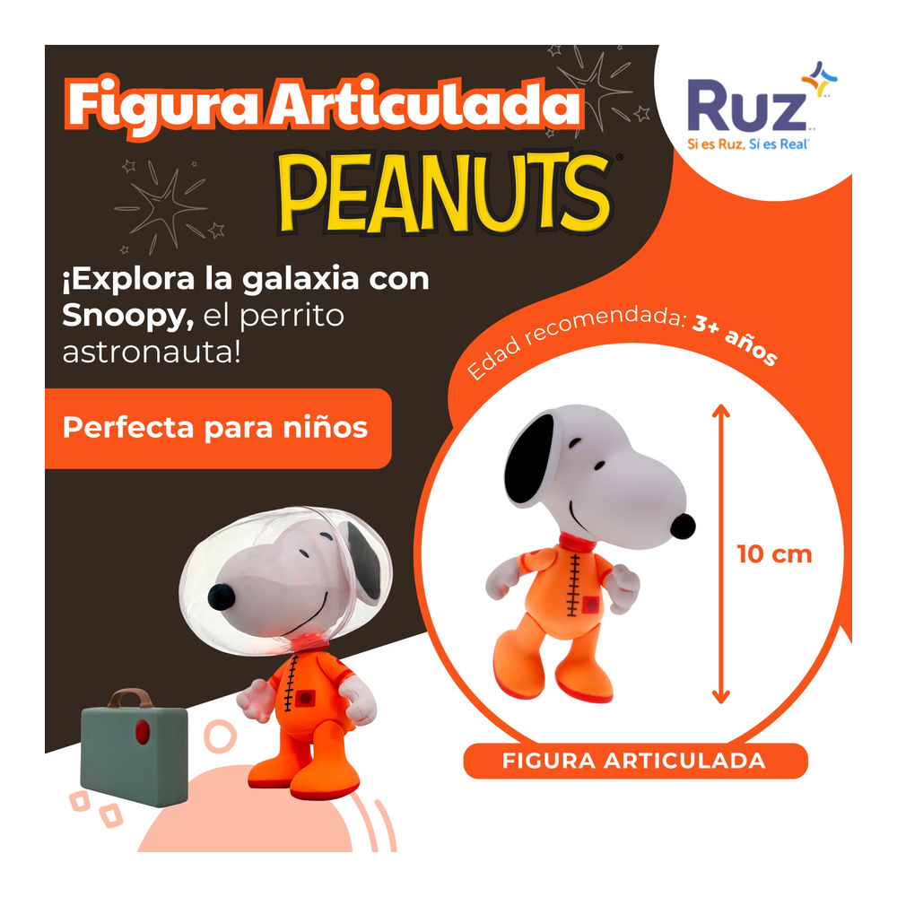 Foto 3 | Figura Articulada Ruz Peanuts (snoopy Astronauta 10 Cm Naranja)