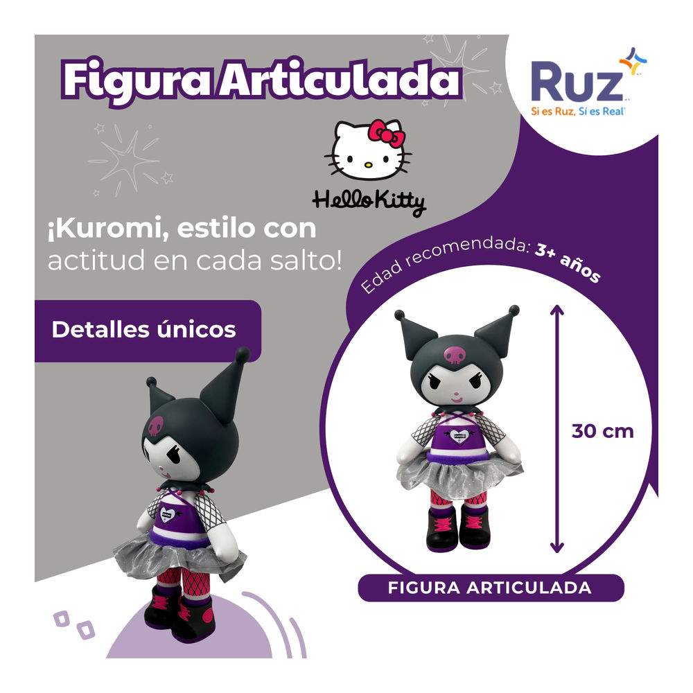 Foto 3 | Figura Articulada Ruz Hello Sanrio (kuromi 30 Cm Gris)
