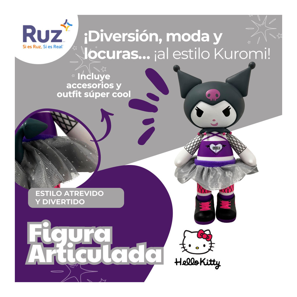 Foto 5 pulgar | Figura Articulada Ruz Hello Sanrio (kuromi 30 Cm Gris)