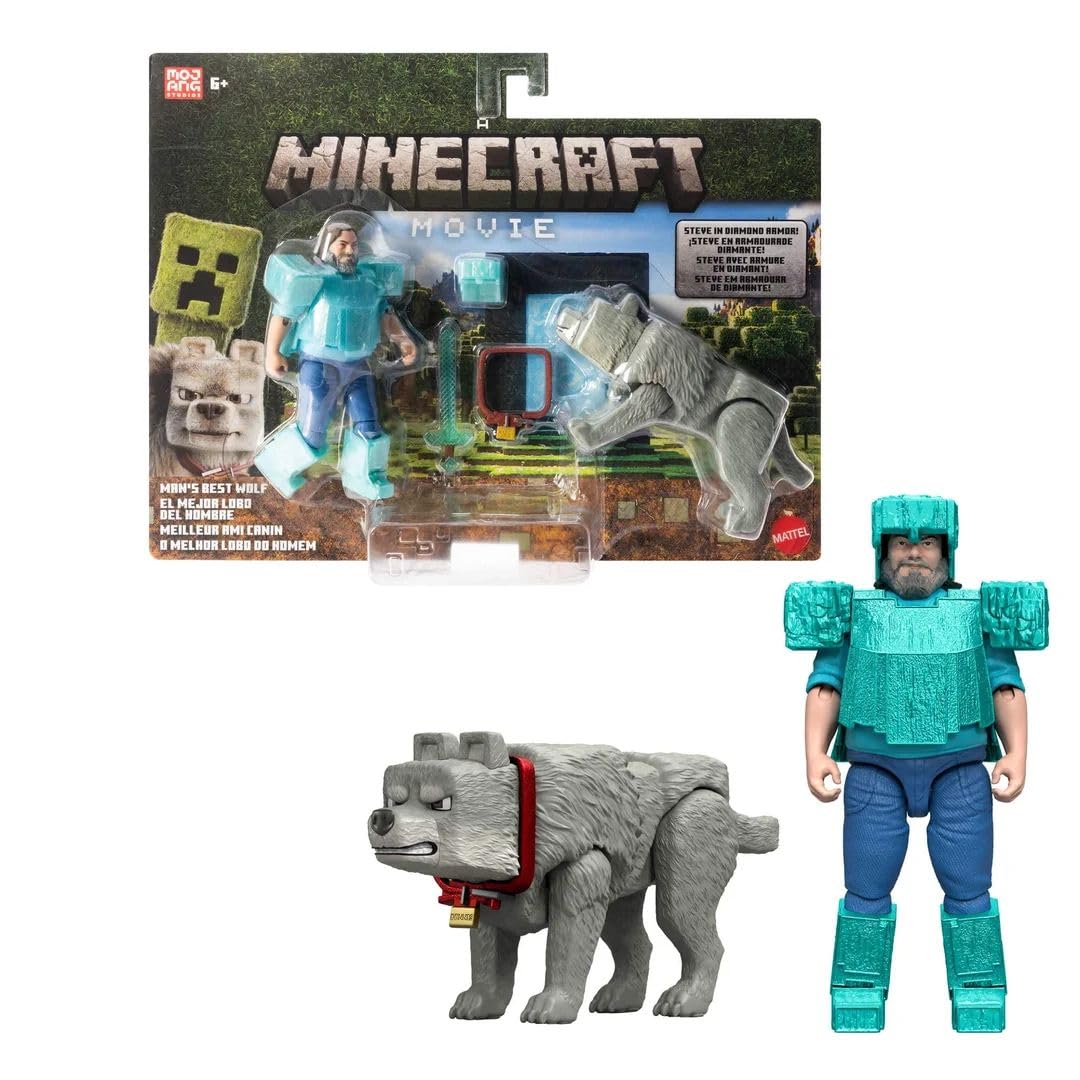 Figura De Acción Mattel Minecraft Movie Steve Con Lobo De 4 Pulgadas - Venta Internacional.