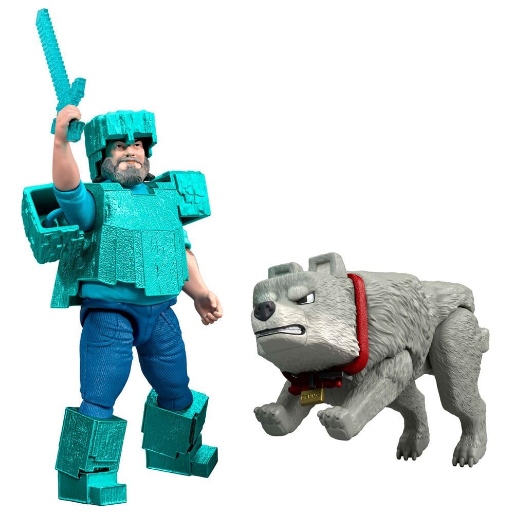 Foto 3 pulgar | Figura De Acción Mattel Minecraft Movie Steve Con Lobo De 4 Pulgadas - Venta Internacional.