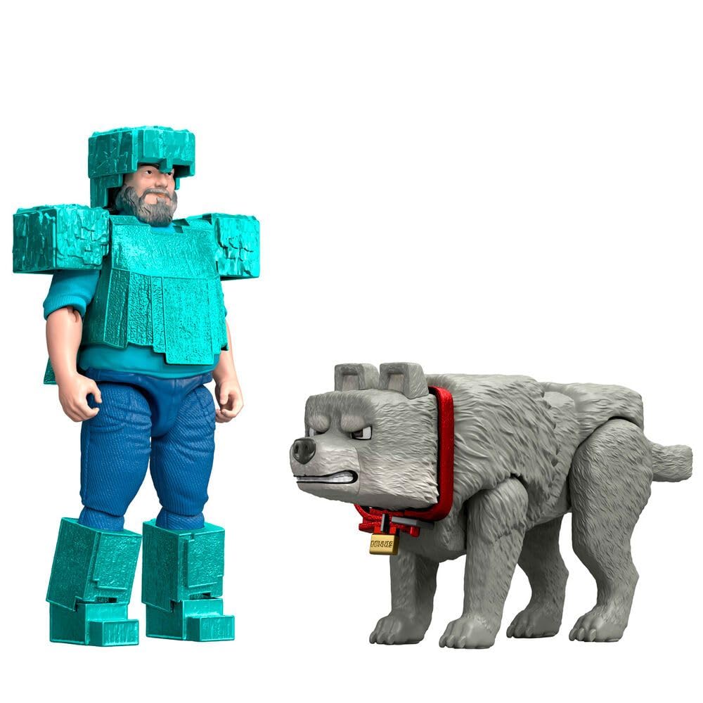 Foto 5 pulgar | Figura De Acción Mattel Minecraft Movie Steve Con Lobo De 4 Pulgadas - Venta Internacional.