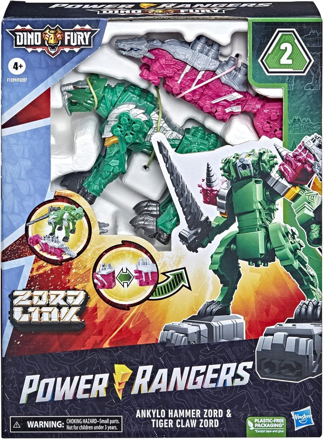 Foto 3 pulgar | Toy Power Rangers Dino Fury Pink Ankylo Hammer Y Green Tiger Claw Zord Para Niños A Partir De 4 Años - Venta Intern