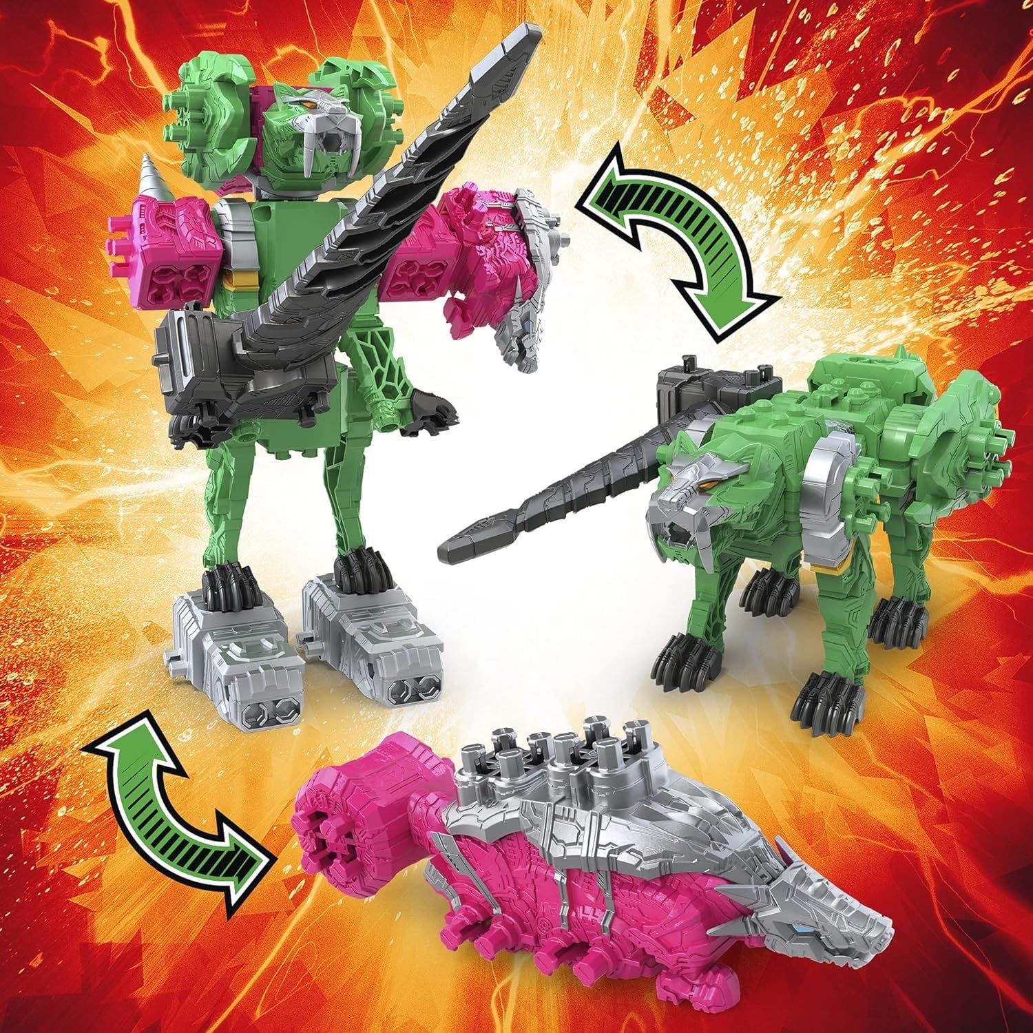 Foto 4 | Toy Power Rangers Dino Fury Pink Ankylo Hammer Y Green Tiger Claw Zord Para Niños A Partir De 4 Años - Venta Intern