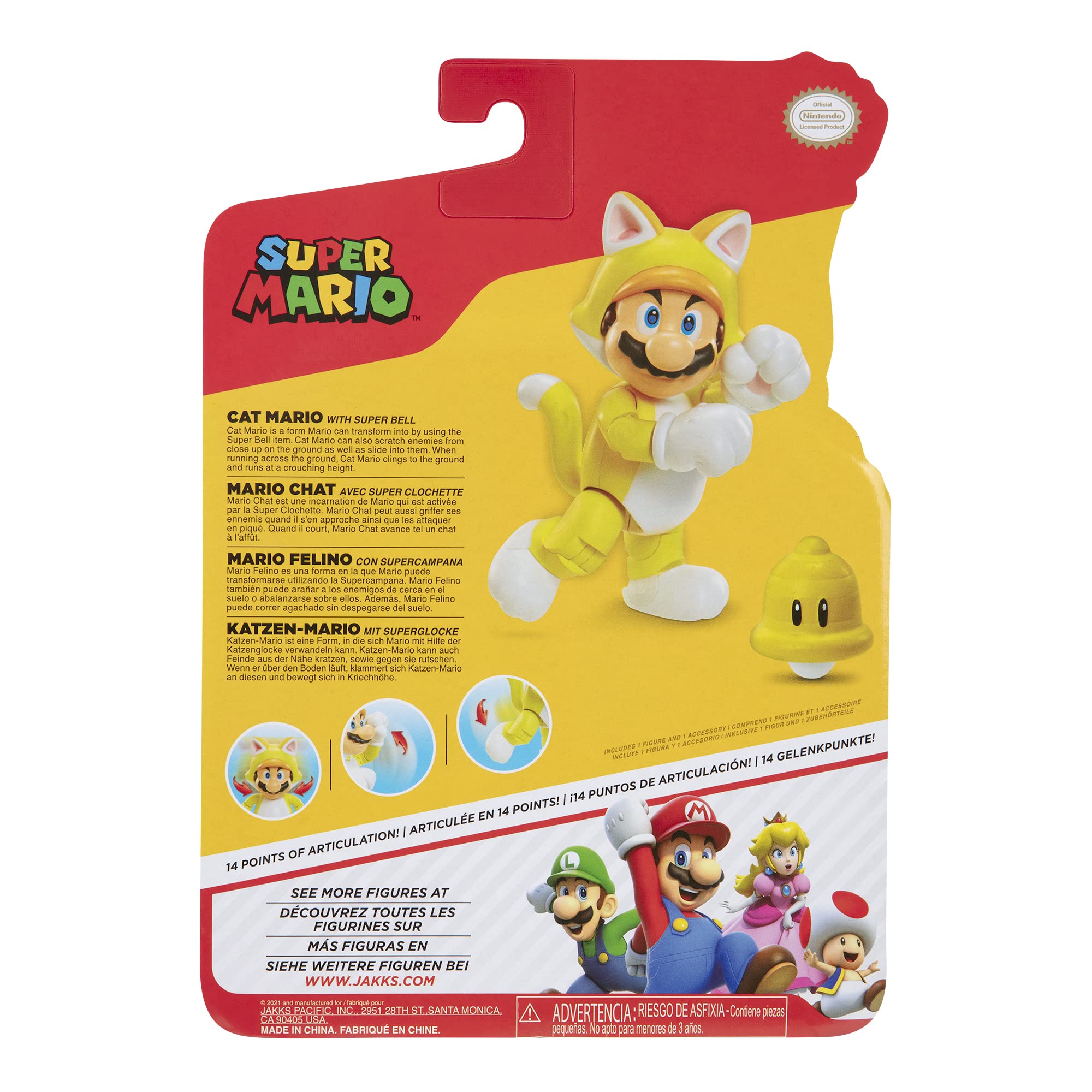 Foto 3 pulgar | Figura De Acción Nintendo Cat Mario Con Campana De 10 Cm De Altura - Venta Internacional.
